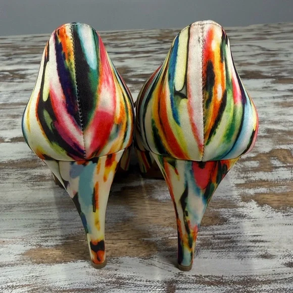 Gianni Bini Platform Peeptoe Pumps Heels 9.5 Vibrant Multicolor - Picture 3 of 13